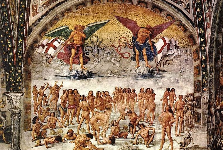 Luca Signorelli: Storie degli ultimi giorni - Cappella Nova (Cappella di San Brizio) del Duomo di Orvieto - Raffigurazione della Resurrezione della carne.
